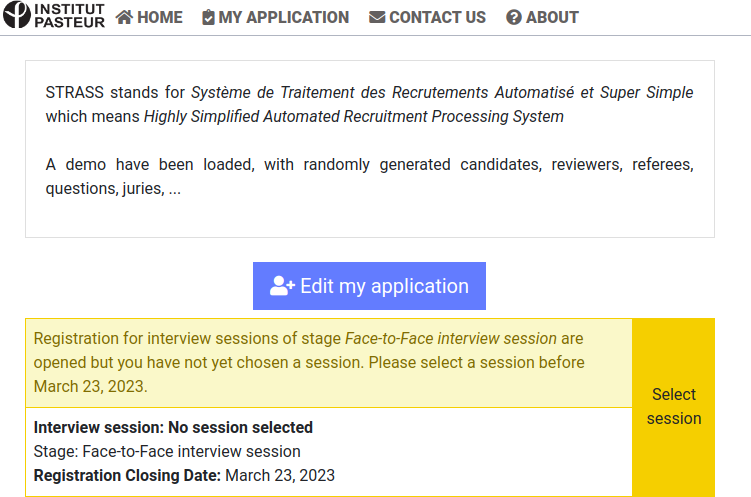 Invited to select an interview session
